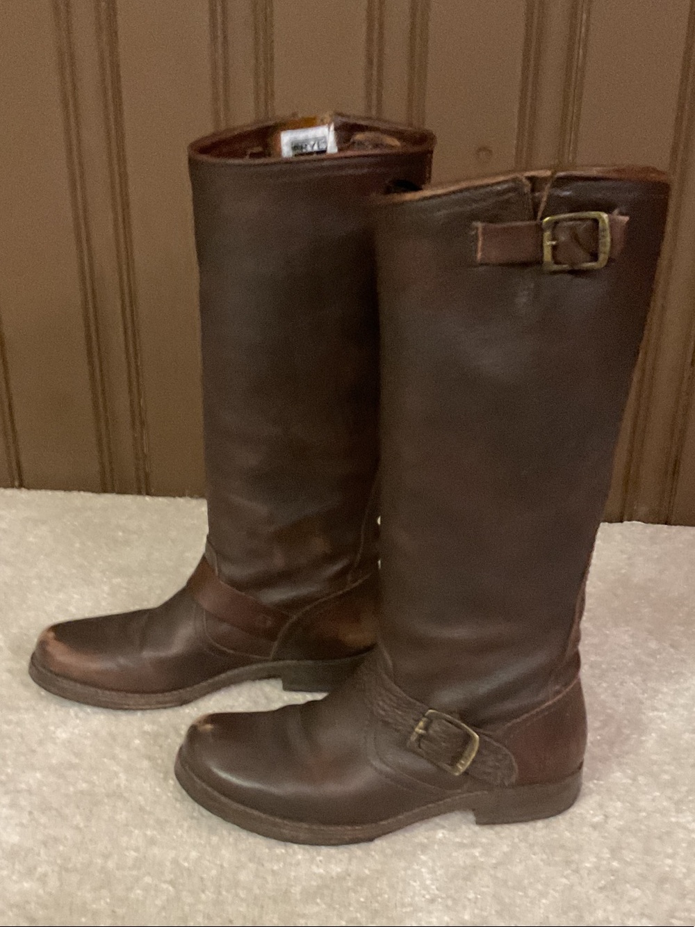 Frye Victoria Tall Riding Boots Brown Leather Buckle Harness Boots